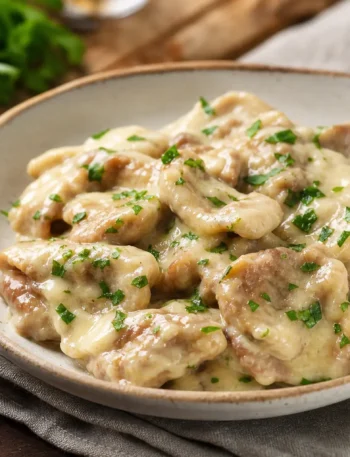 Straccetti di seitan al limone cremosi con prezzemolo