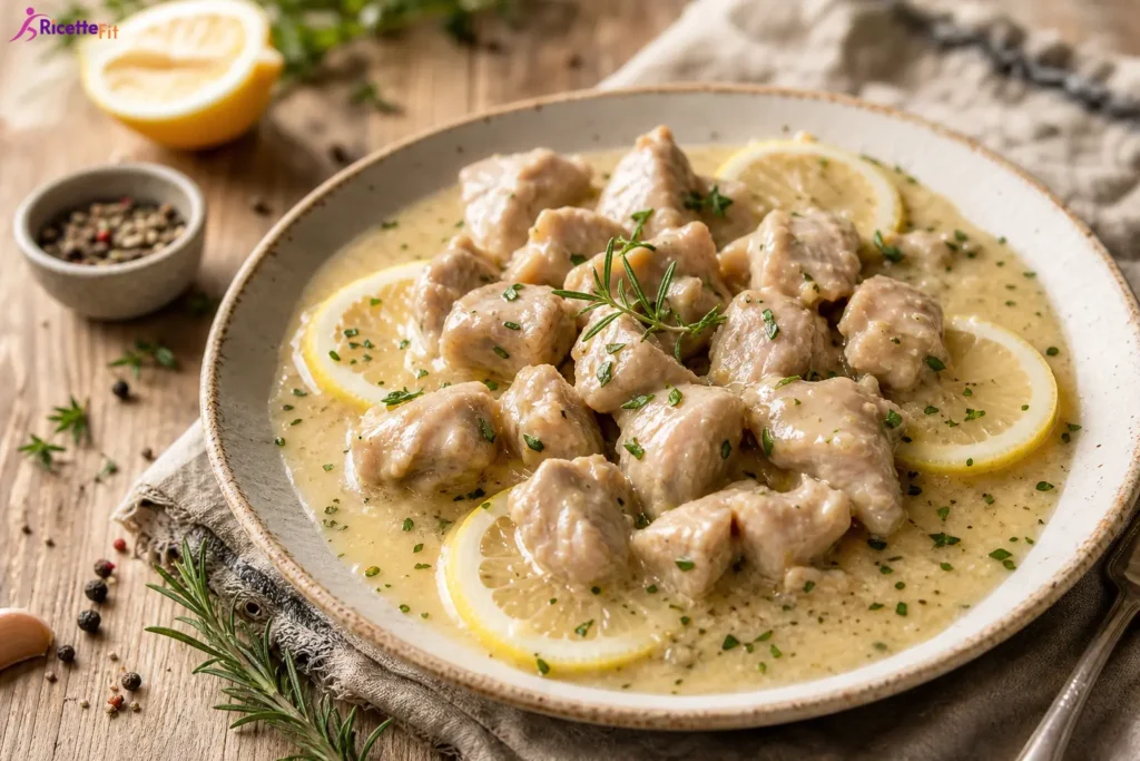 Bocconcini di tacchino al limone con salsa cremosa e erbe fresche