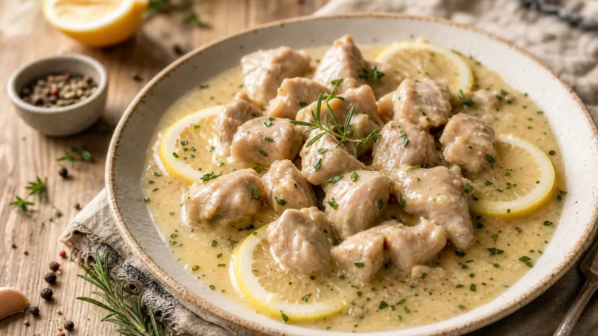 Bocconcini di tacchino al limone con salsa cremosa e erbe fresche