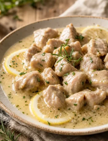 Bocconcini di tacchino al limone con salsa cremosa e erbe fresche
