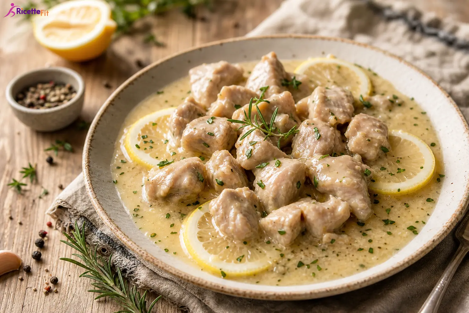 Bocconcini di tacchino al limone con salsa cremosa e erbe fresche