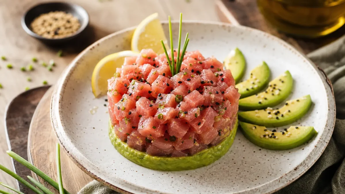 Tartare di avocado e tonno fit con sesamo e lime