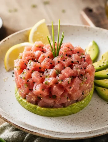 Tartare di avocado e tonno fit con sesamo e lime