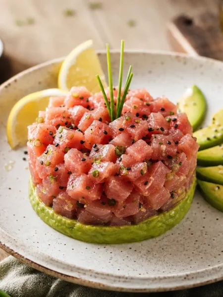 Tartare di avocado e tonno fit con sesamo e lime