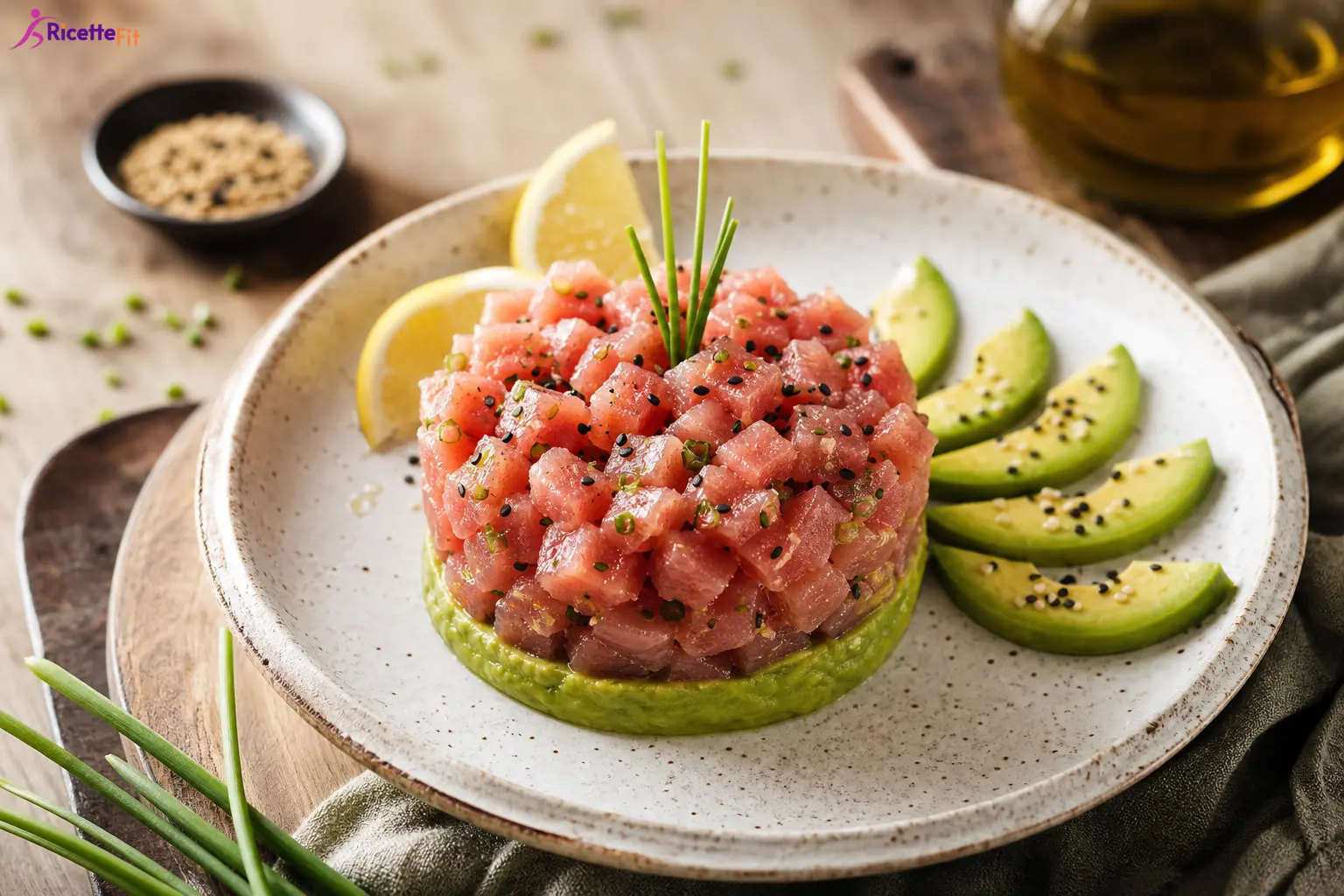Tartare di avocado e tonno fit con sesamo e lime