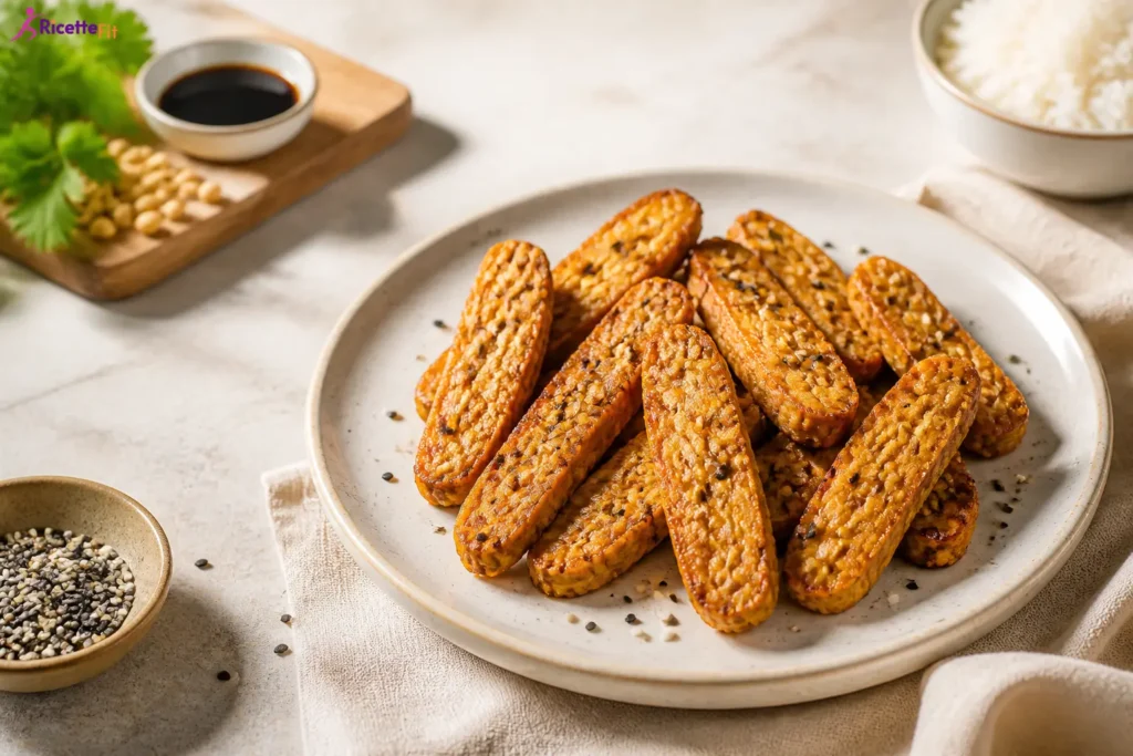 Tempeh al forno glassato con sesamo e riso jasmine