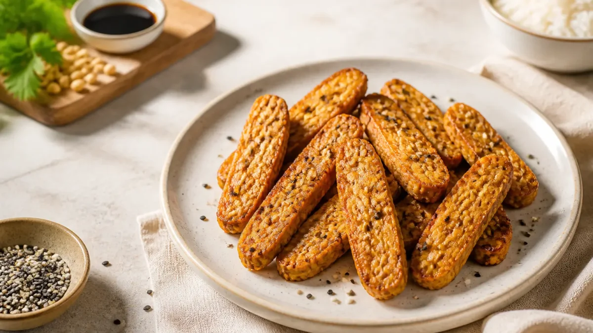Tempeh al forno glassato con sesamo e riso jasmine