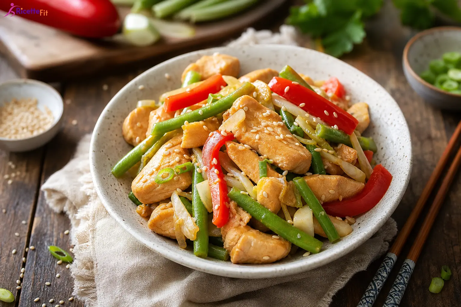 Tempeh saltato con verdure croccanti e salsa teriyaki light