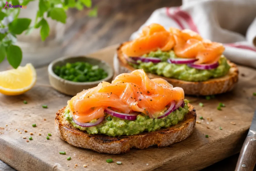 Toast low carb con salmone affumicato, avocado e cipolla rossa