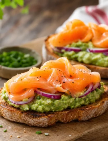 Toast low carb con salmone affumicato, avocado e cipolla rossa