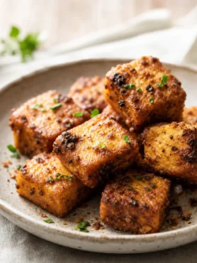 Tofu croccante al forno con paprika e lime servito in un piatto