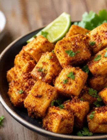 Tofu croccante in friggitrice ad aria con lime e coriandolo