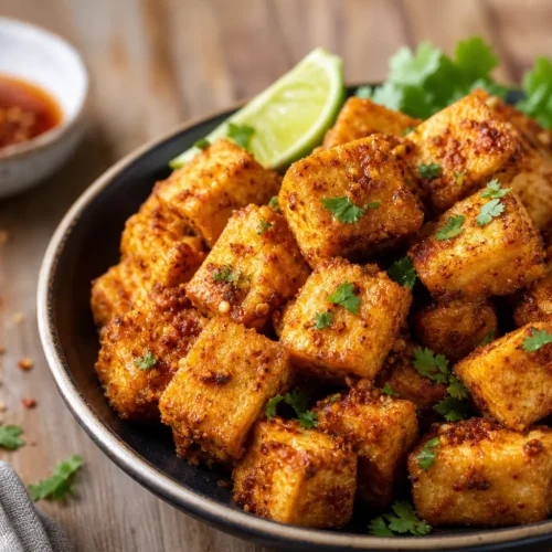 Tofu croccante in friggitrice ad aria con salsa di soia