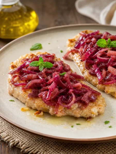 Tonno con cipolle rosse in agrodolce e menta fresca