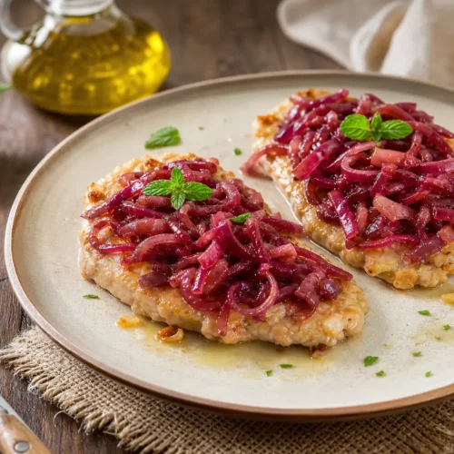 Tonno con cipolle rosse in agrodolce alla menta