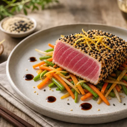 Tonno in crosta di sesamo nero e salsa ponzu