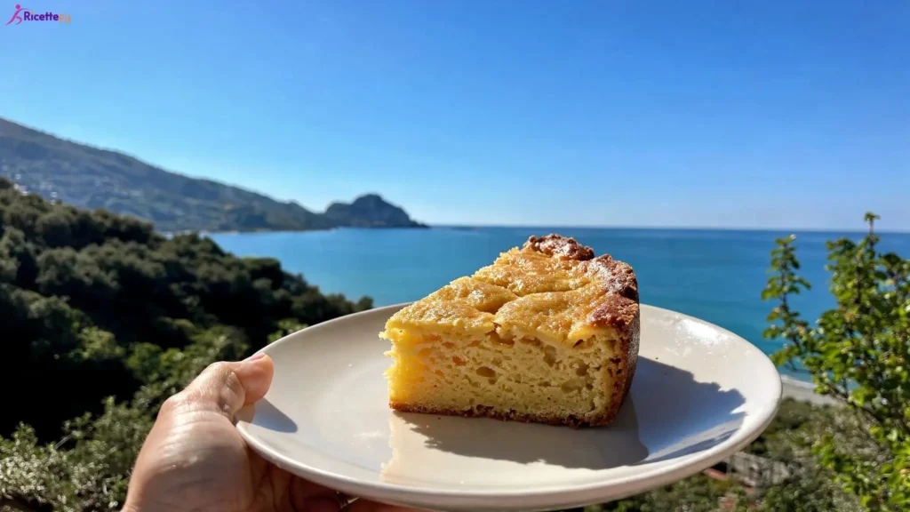 Fetta di torta di mele e carote senza zucchero vista mare a Cefalù