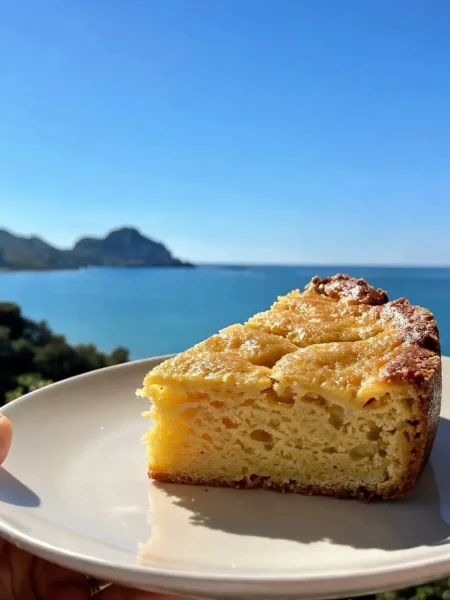 Fetta di torta di mele e carote senza zucchero vista mare a Cefalù