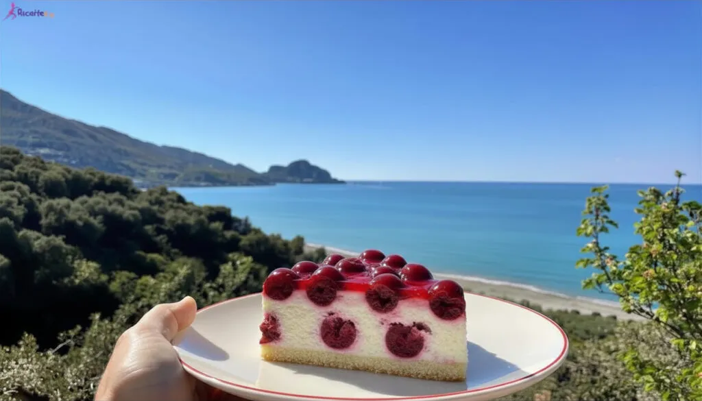 Torta light di ciliegie e yogurt greco vista mare a Cefalù