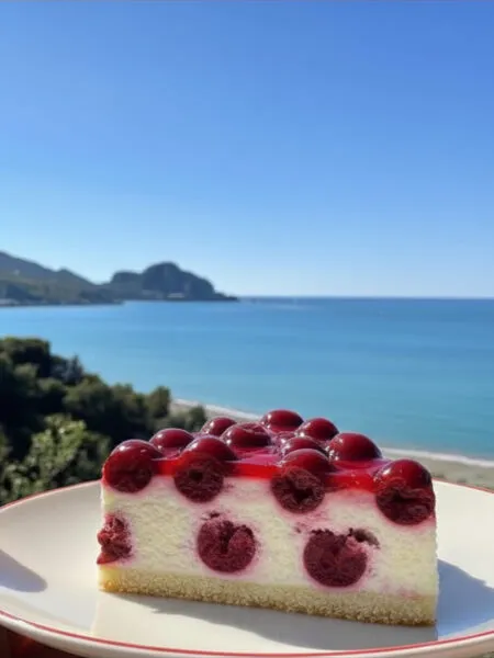 Torta light di ciliegie e yogurt greco vista mare a Cefalù