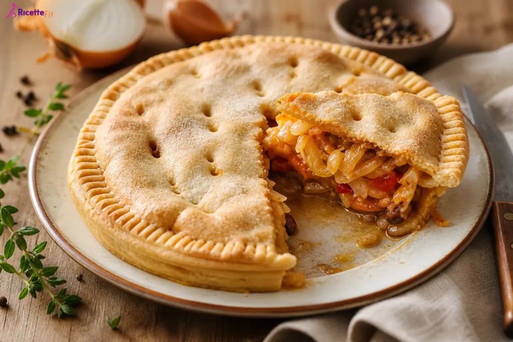 Torta salata di cipolle alla pugliese fit con ripieno di cipolle e pomodorini