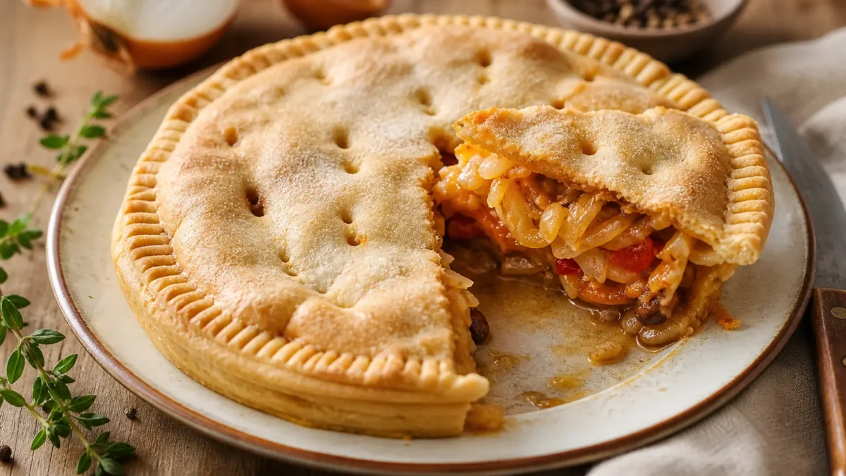 Torta salata di cipolle alla pugliese fit con ripieno di cipolle e pomodorini