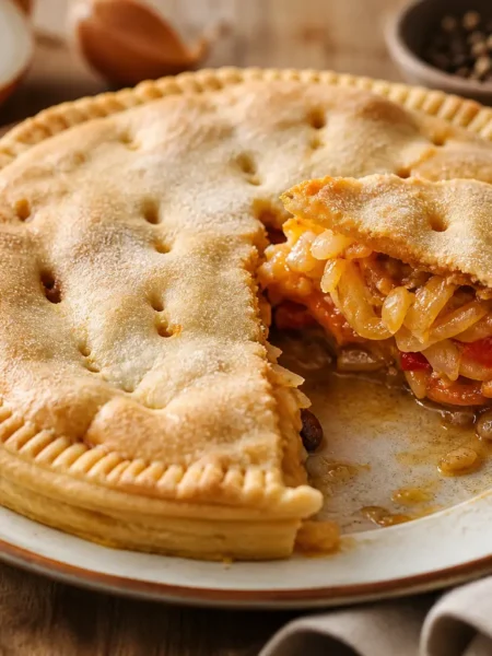 Torta salata di cipolle alla pugliese fit con ripieno di cipolle e pomodorini