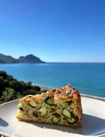 Fetta di torta salata di zucchine senza base vista mare a Cefalù