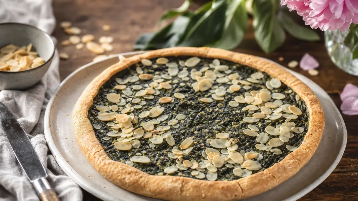 Torta salata senza glutine con spinaci, tofu e mandorle