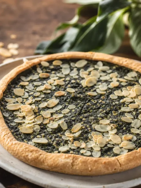 Torta salata senza glutine con spinaci, tofu e mandorle