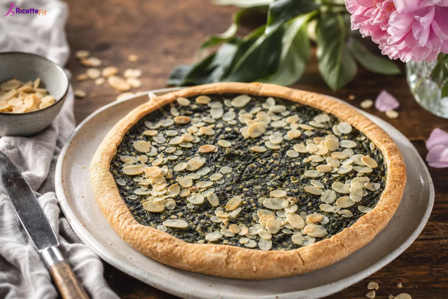 Torta salata senza glutine con spinaci, tofu e mandorle