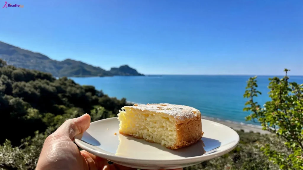 Fetta di torta al limone senza zucchero con vista mare a Cefalù