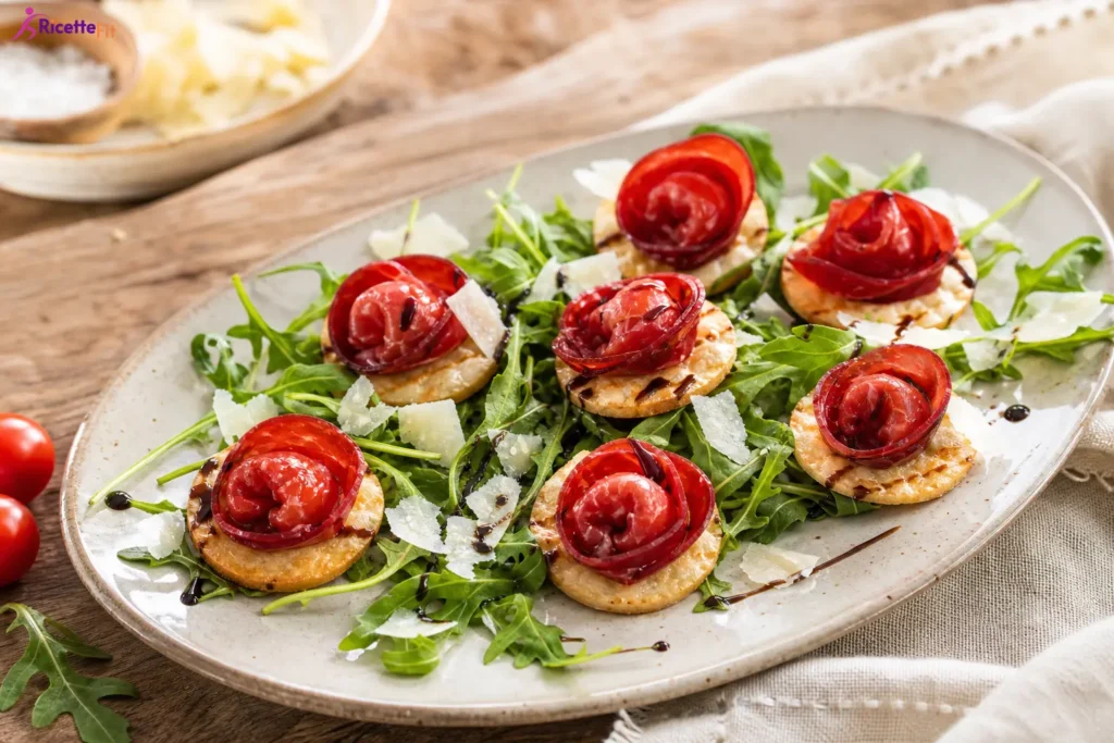 Tortellini di bresaola con ricotta su rucola, Parmigiano e crema di balsamico