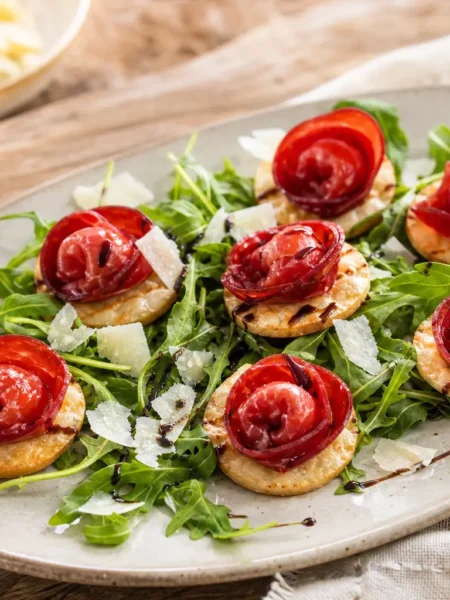 Tortellini di bresaola con ricotta su rucola, Parmigiano e crema di balsamico