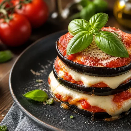 Tortino di melanzane con mozzarella e basilico