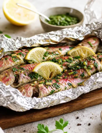 Triglie al cartoccio con limone, aglio e prezzemolo