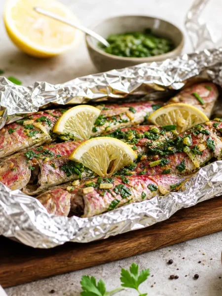 Triglie al cartoccio con limone, aglio e prezzemolo