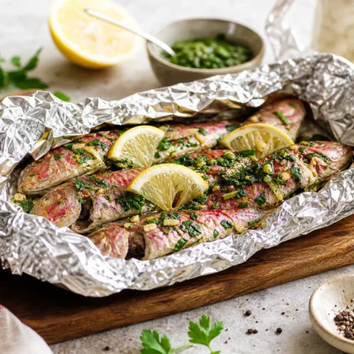 Triglie al cartoccio con limone, aglio e prezzemolo