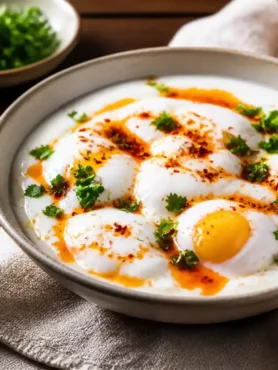 Uova alla turca fit con yogurt greco, olio speziato e prezzemolo