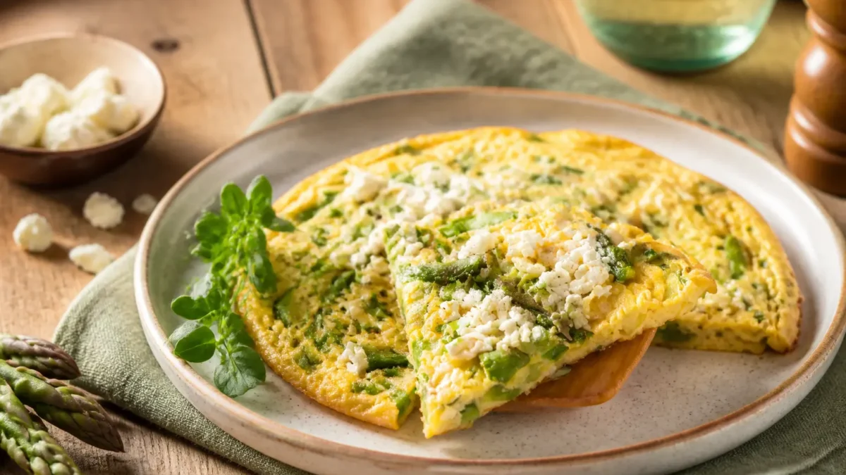 Uova strapazzate con zucchine e feta servite a spicchi