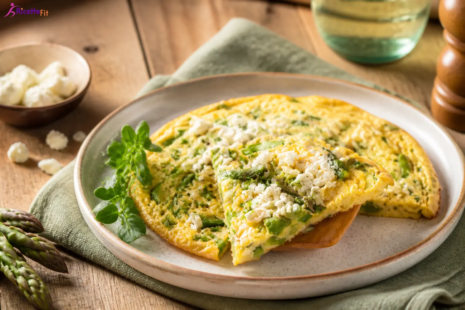 Uova strapazzate con zucchine e feta servite a spicchi