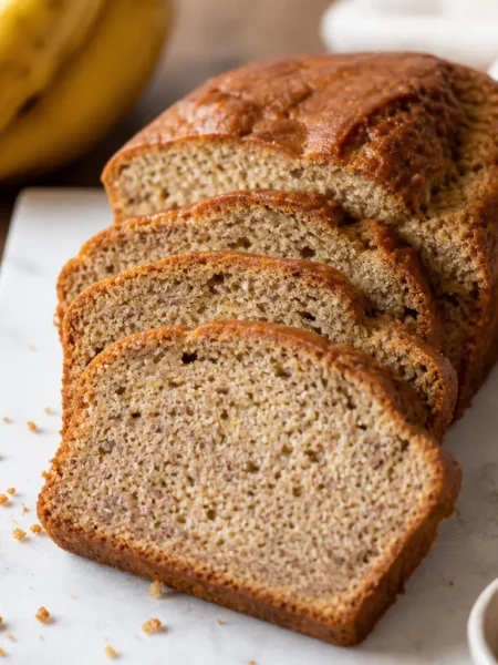 Vegan banana bread leggero a fette con banane e noci
