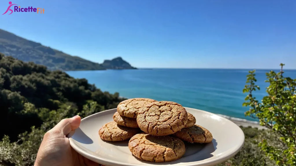 Vegan Cookies Light su piatto chiaro con sfondo mare di Cefalù