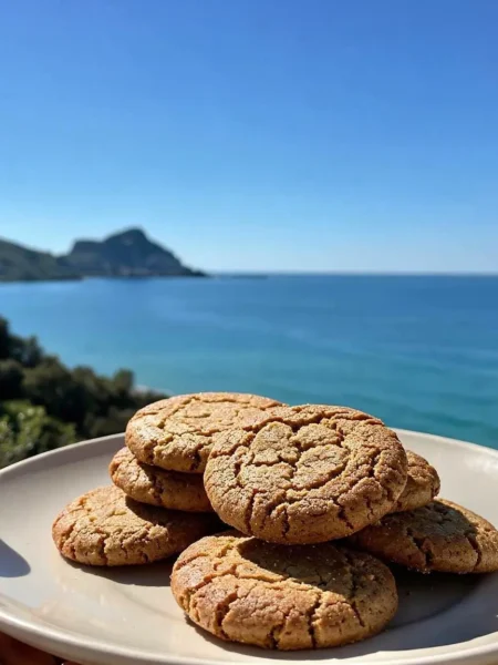 Vegan Cookies Light su piatto chiaro con sfondo mare di Cefalù