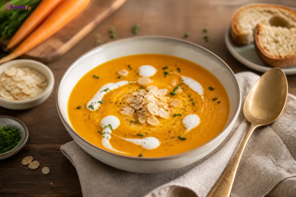 Vellutata di carote e zenzero con yogurt greco e mandorle tostate