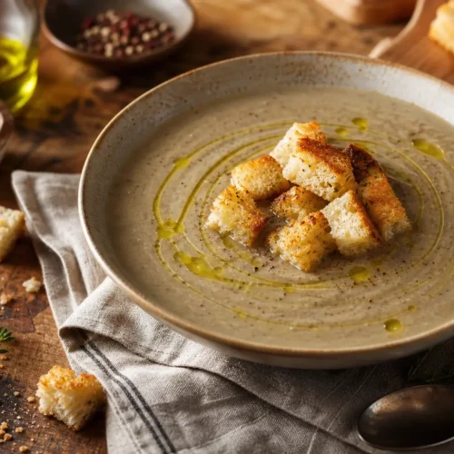 Vellutata di porri e carciofi con crostini
