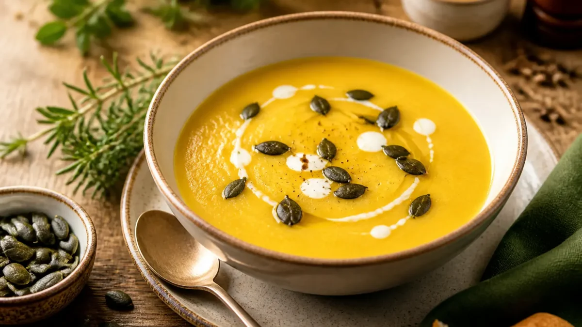 Vellutata di zucca con yogurt greco e semi di zucca tostati