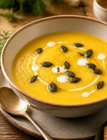 Vellutata di zucca con yogurt greco e semi di zucca tostati