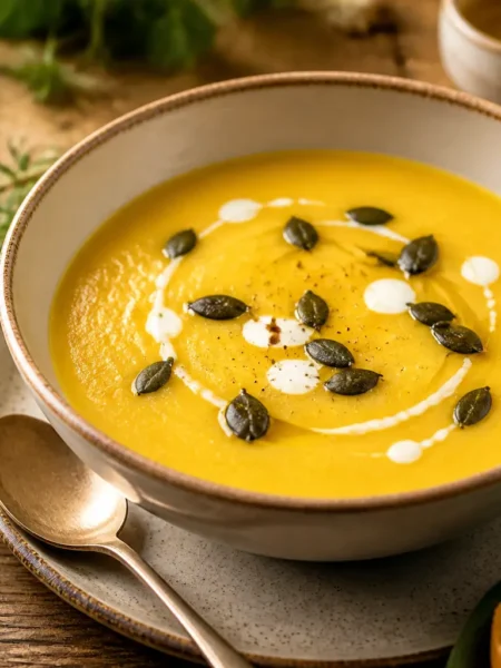 Vellutata di zucca con yogurt greco e semi di zucca tostati
