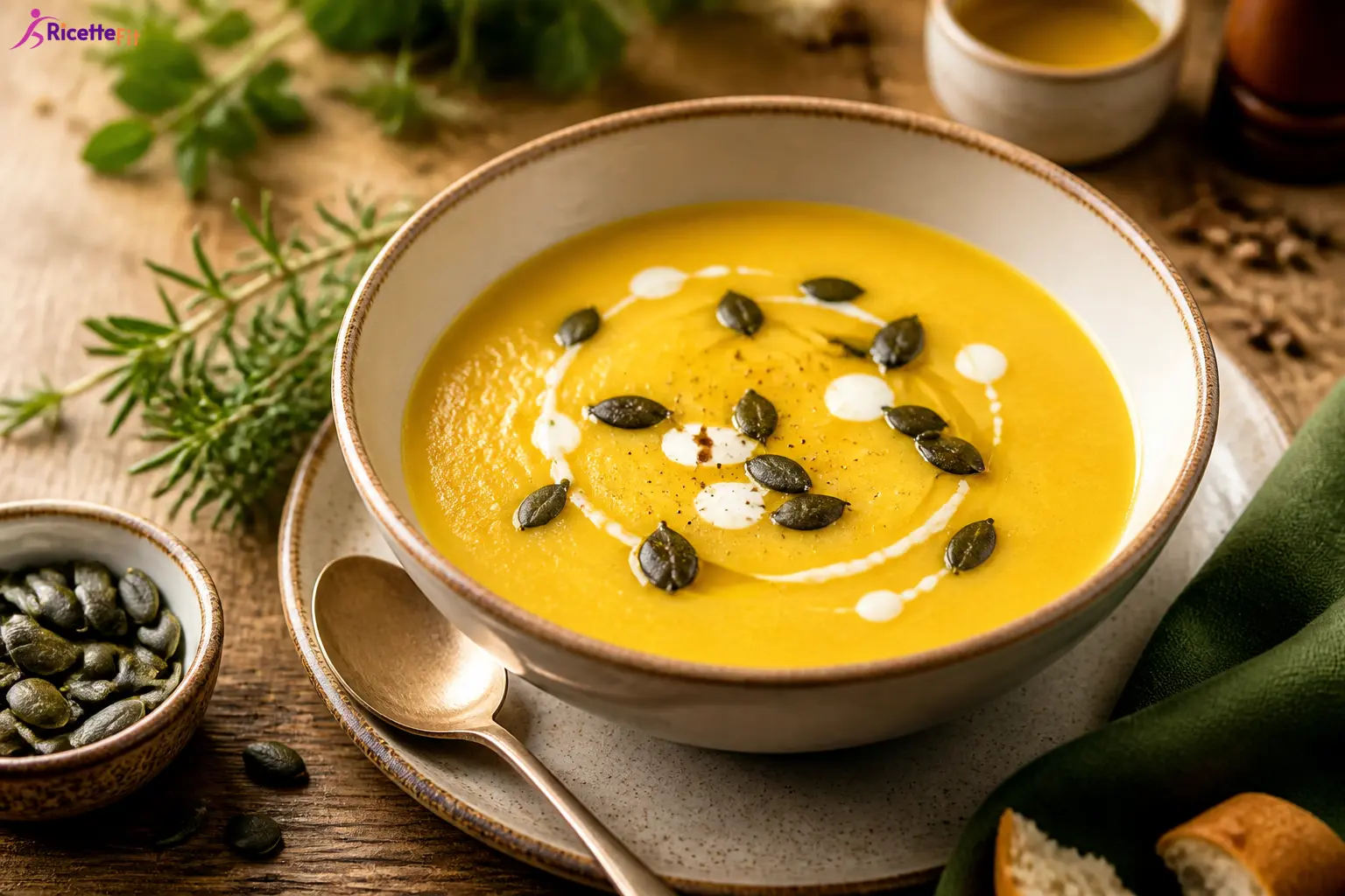 Vellutata di zucca con yogurt greco e semi di zucca tostati